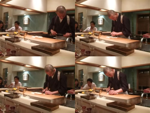 Hiro-san Cuts Thin Slices of Awabi, Then Scores It With His Knife