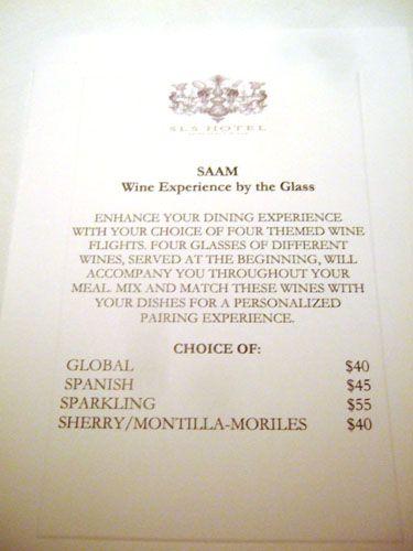 Saam Wine Flight Menu