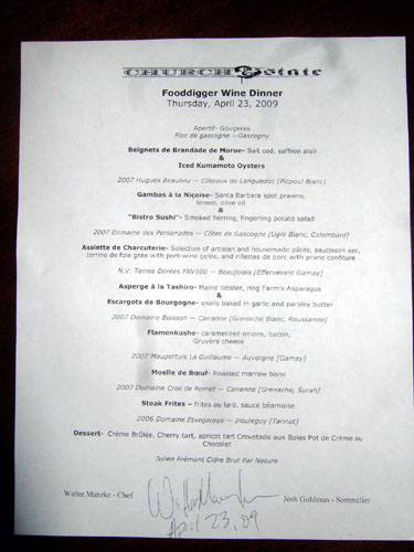 Church & State FoodDigger Wine Dinner Menu