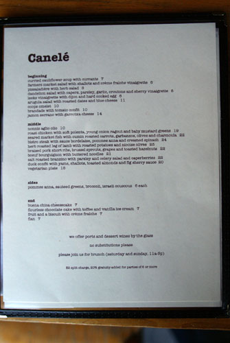 Canelé Menu