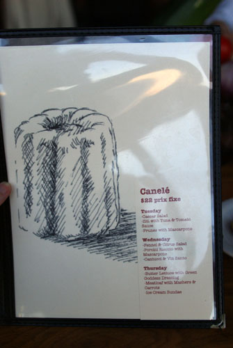 Canelé Menu