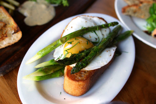 Asparagus with Toast, Brown Butter Sauce, and Fried Egg