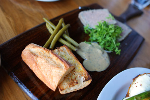 Lamb Terrine with Caraway-Beer Sauce and Pickled Green Beans