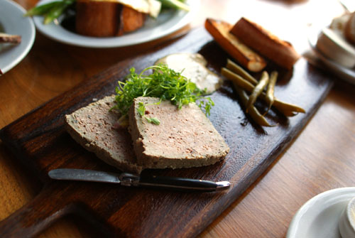 Lamb Terrine with Caraway-Beer Sauce and Pickled Green Beans