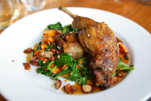 Duck Confit with Yams, Shallots, Toasted Almonds, and Fig Sherry Sauce