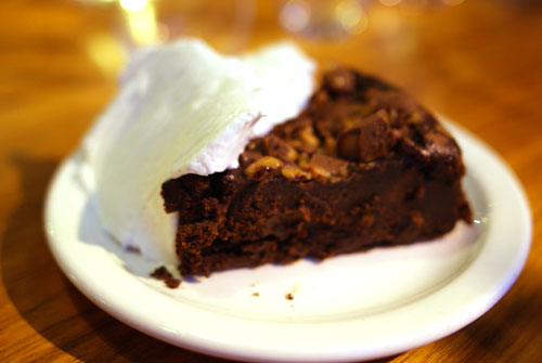 Flourless Chocolate Cake with Toffee and Vanilla Ice Cream