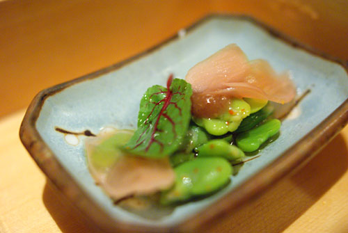 Fava Beans with Pickled Watermelon Radish