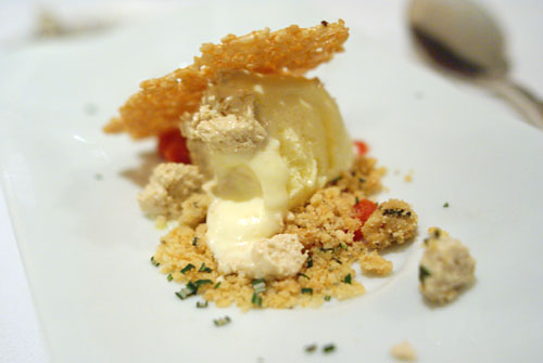 Poached Quince with Sesame Ice Cream & Rosemary Shortbread