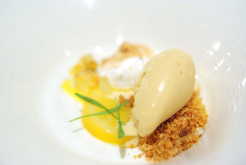 Meyer Lemon with Toasted Brioche Ice Cream & Caraway Meringue