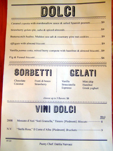 Pizzeria Mozza Dessert Menu